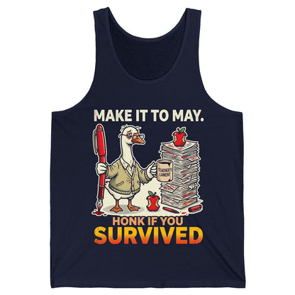 Make It to May Honk If You Survived Funny Teacher Humor Tank Top - product mockup - Navy