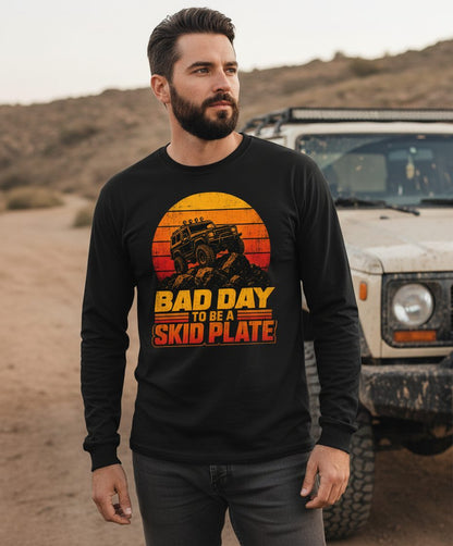 Bad Day to Be a Skid Plate Funny Off-Roading Long Sleeve Tee - lifestyle model mockup - Black