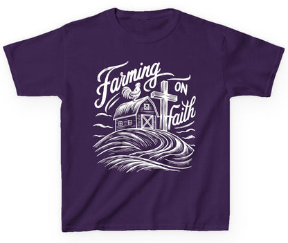 Farming on Faith christian farming Youth T-Shirt Purple product mockup