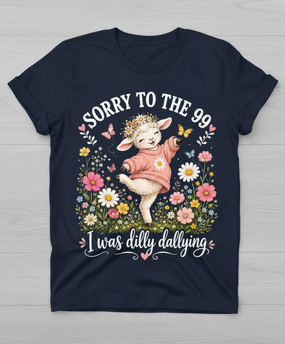Cute Dilly Dallying Lamb "Sorry To The 99" Funny Design T-Shirt - Navy