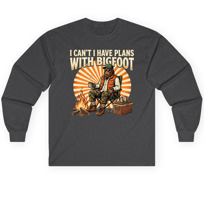 I Can't I Have Plans with Bigfoot bigfoot Long Sleeve Tee Dark Heather product mockup