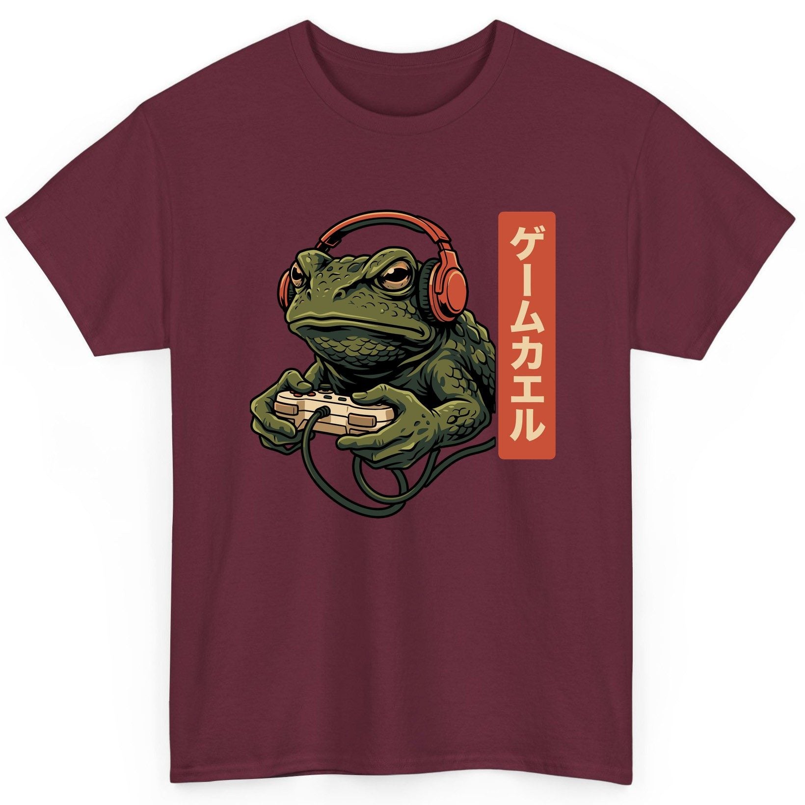 ゲームカエル gaming toad T-Shirt Maroon product mockup