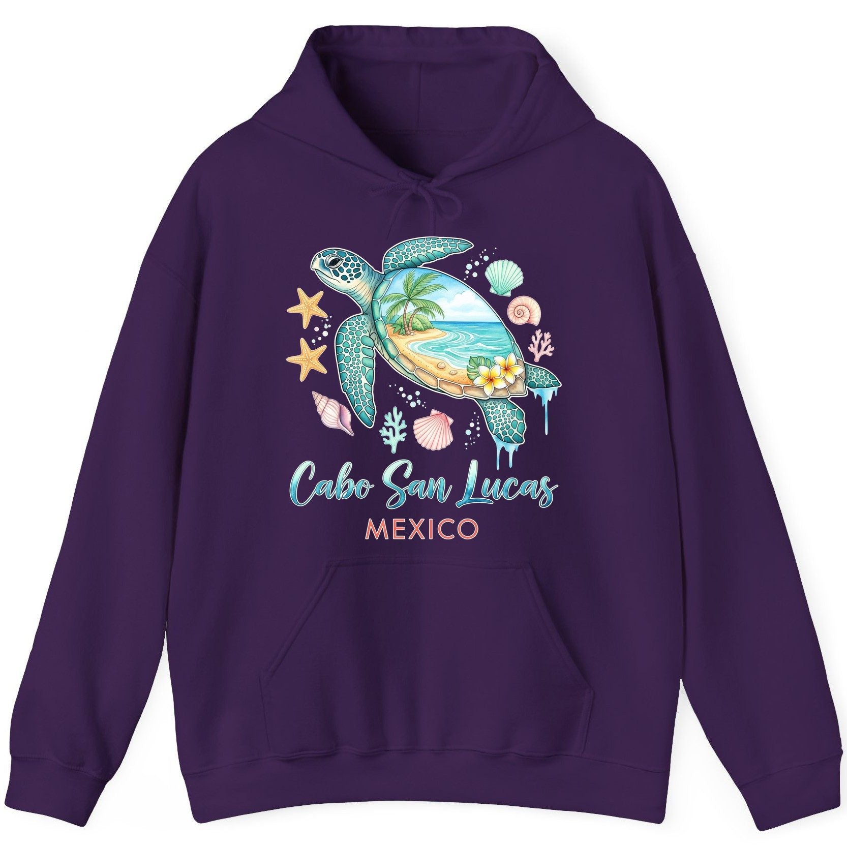 Cabo San Lucas Mexico sea turtle Hoodie Purple product mockup