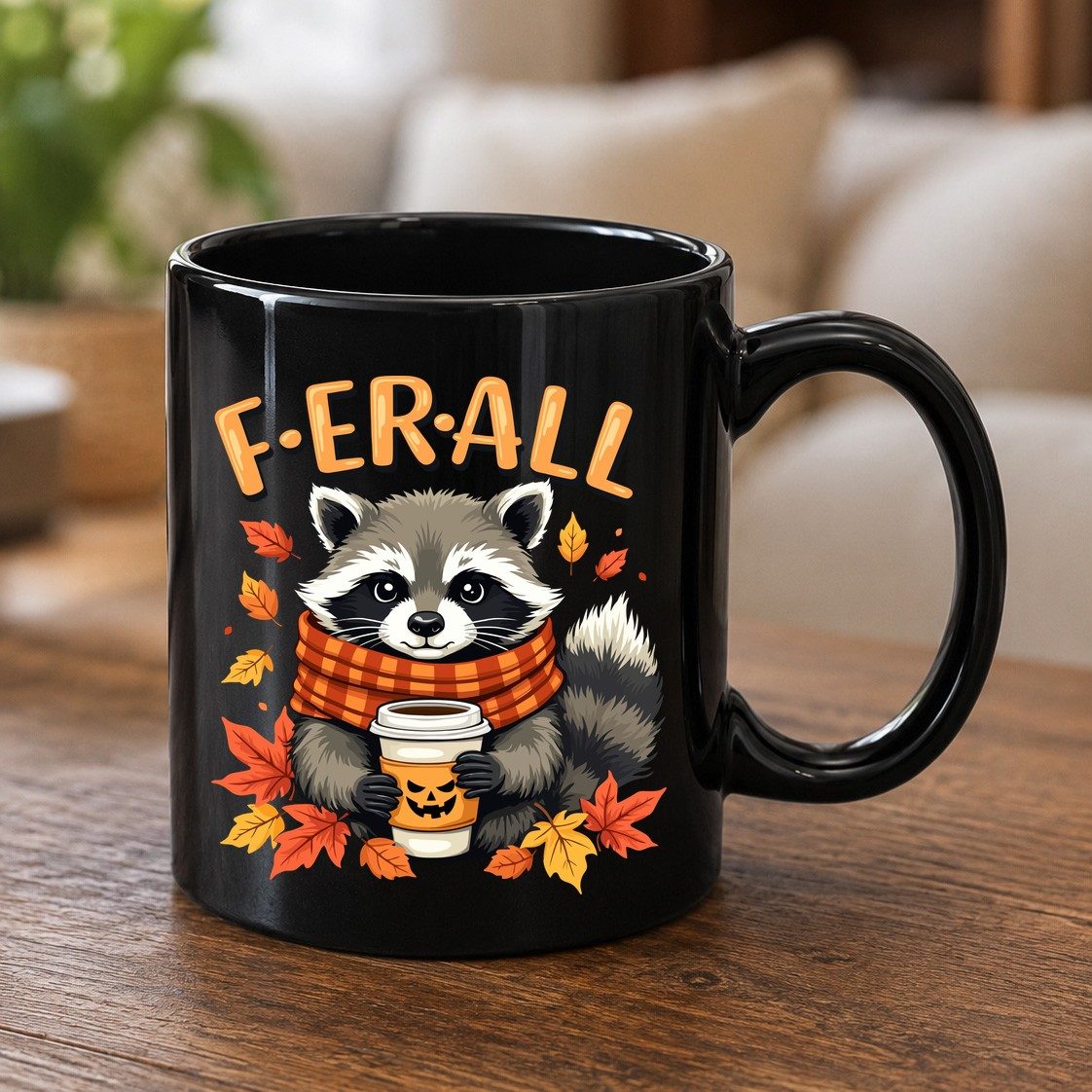 F ER All raccoon Black Mug Black product mockup