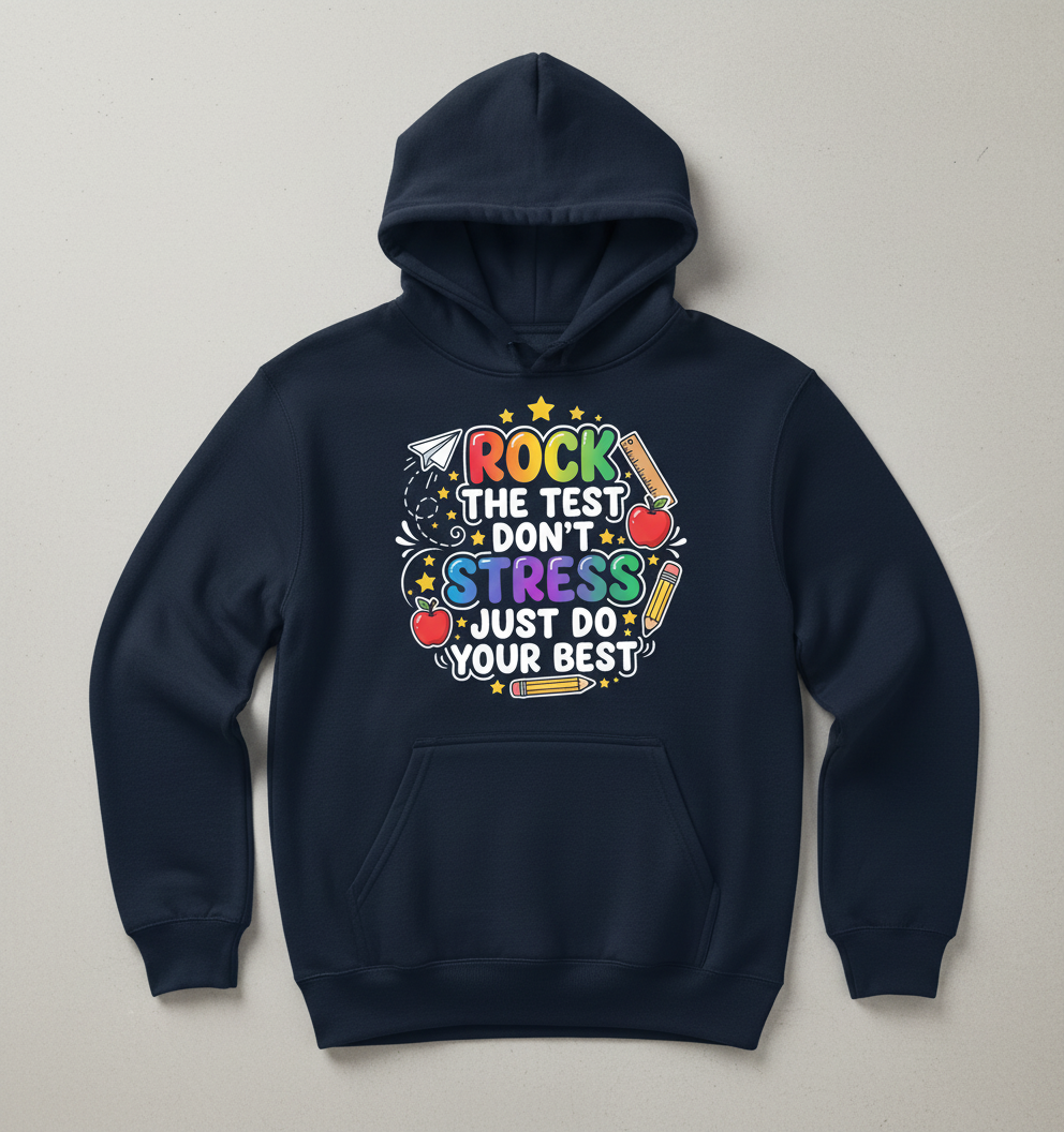 Rock The Test Don't Stress Just Do Your Best Motivational Design Hoodie - Navy