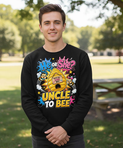 Uncle to Bee Gender Reveal Sweatshirt - lifestyle model mockup - Black