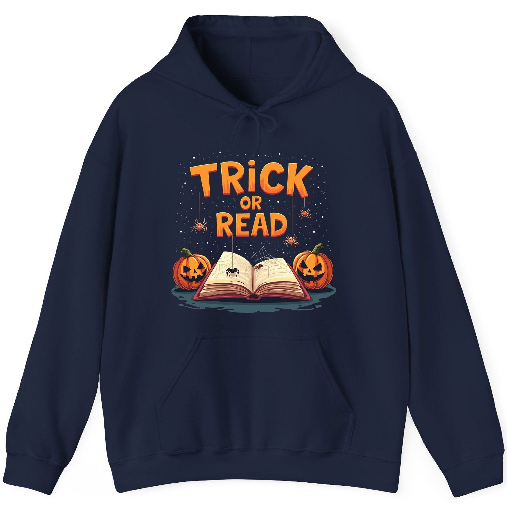 Trick or Read Halloween Hoodie Navy product mockup