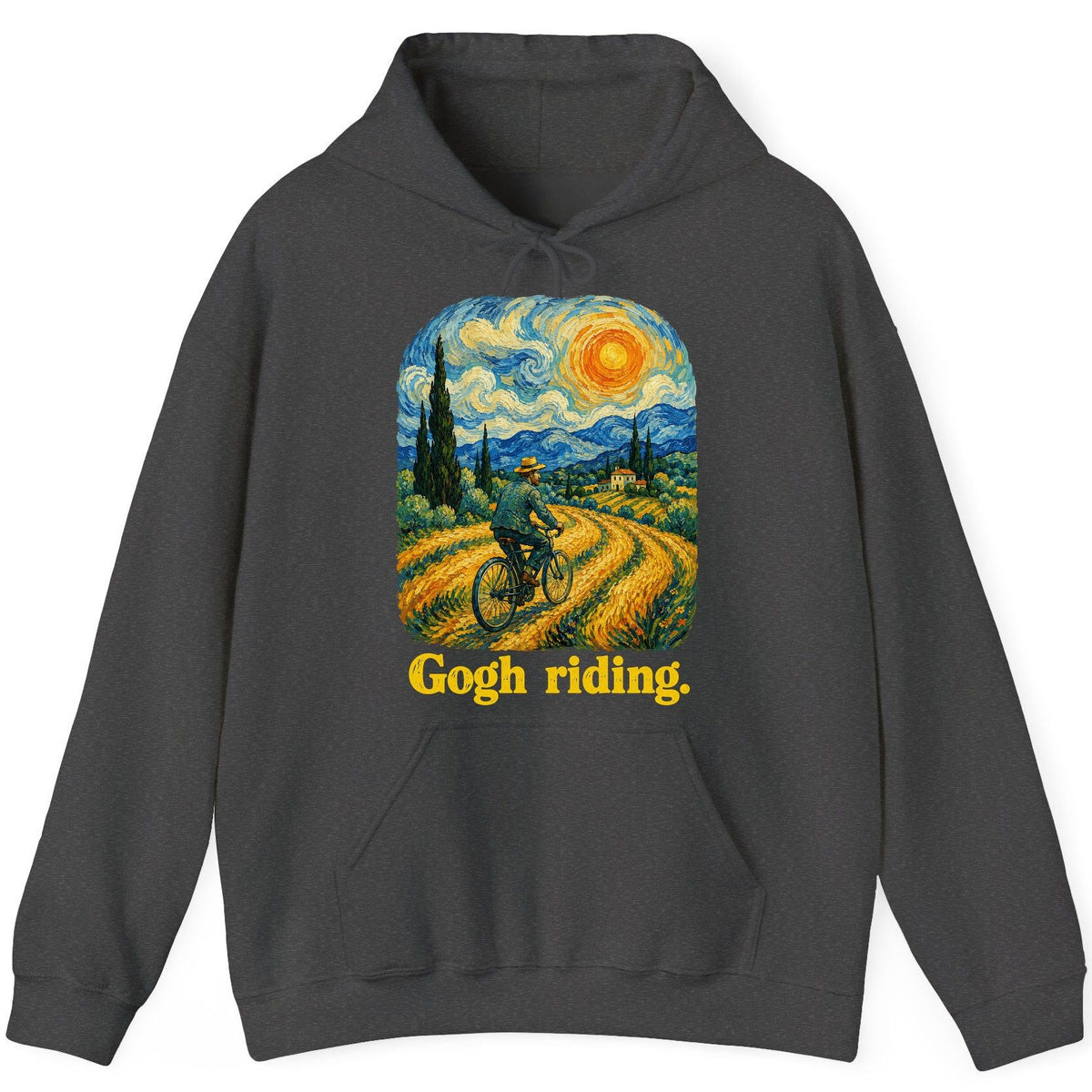 Gogh Riding van gogh parody Hoodie Dark Heather product mockup