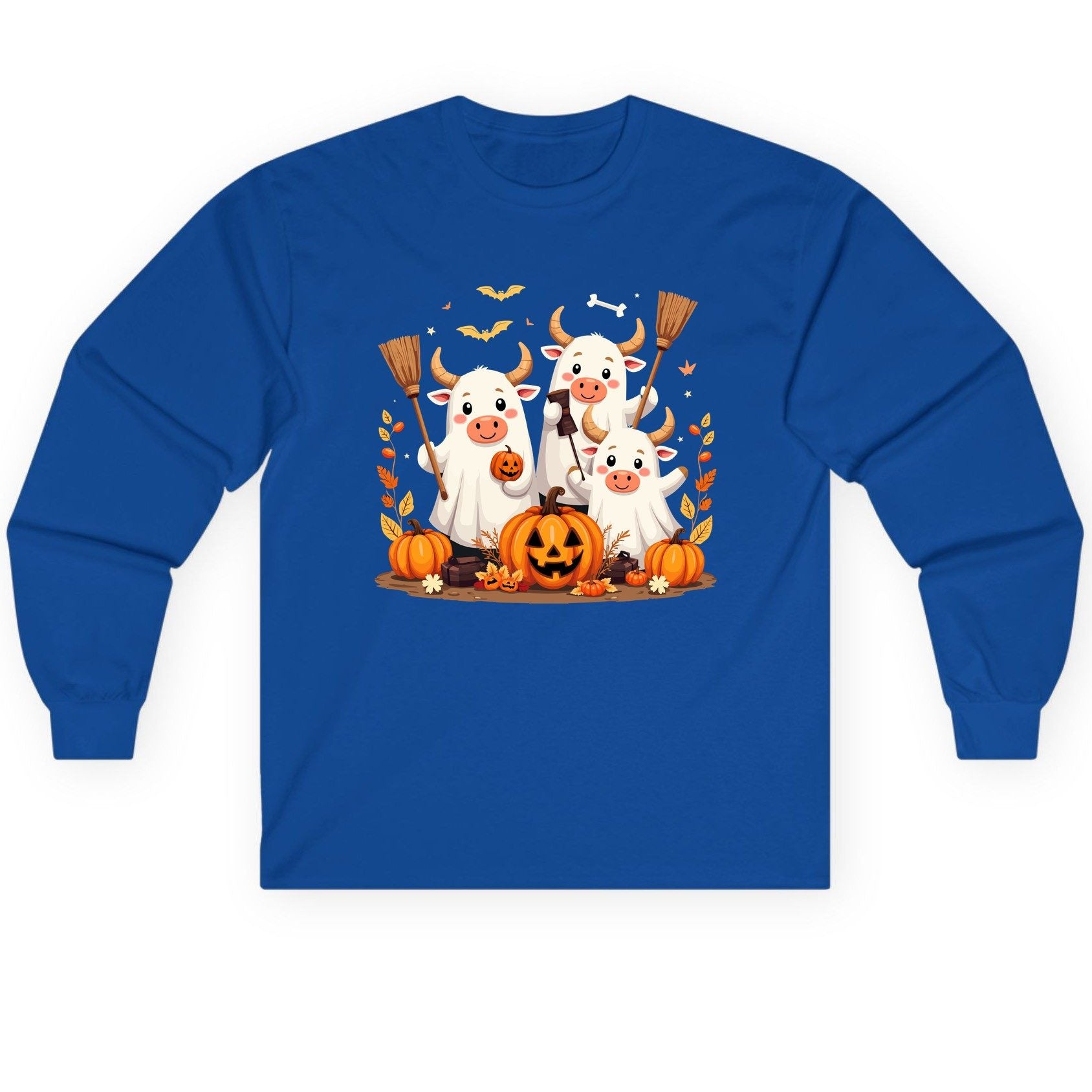 Cute Ghost Cows Halloween cows Long Sleeve Tee Royal product mockup