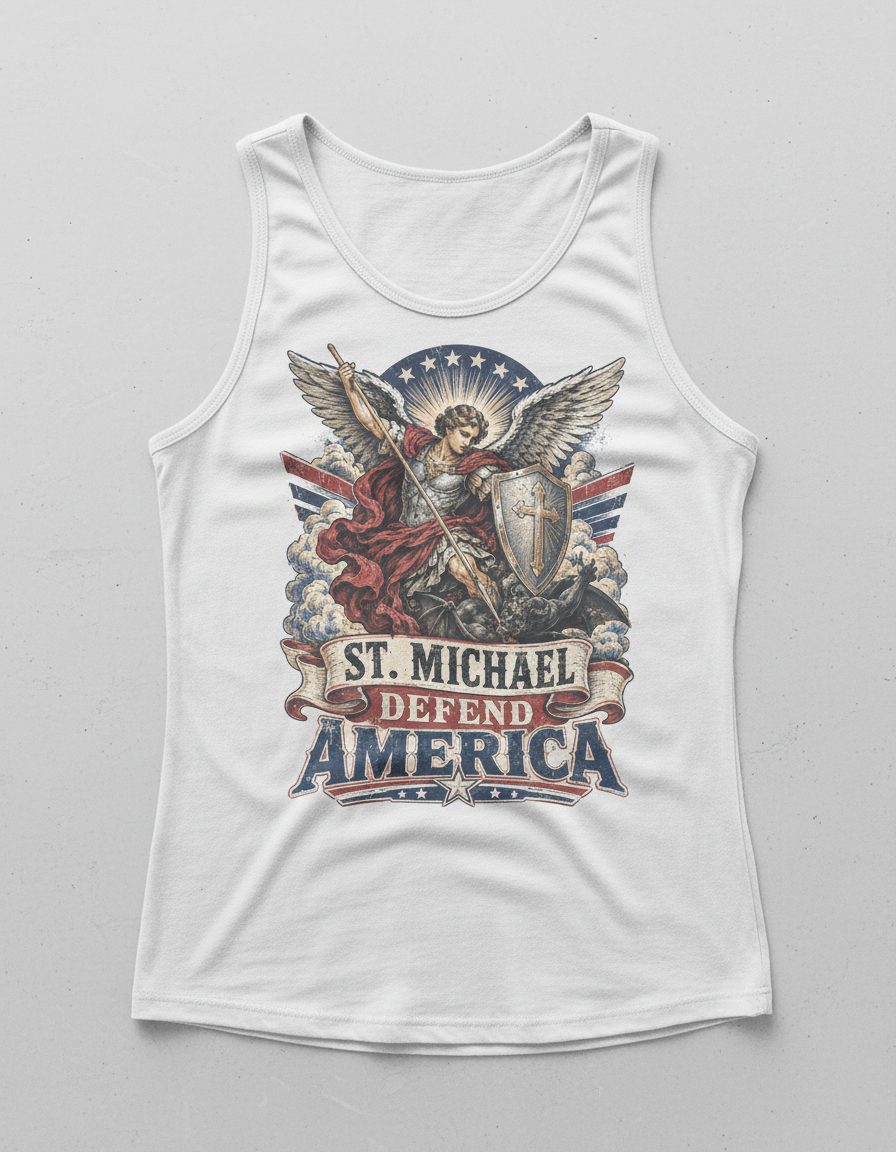 St Michael Defend America Vintage Patriotic Christian Tank Top - product mockup - White