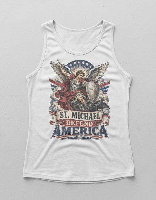 St Michael Defend America Vintage Patriotic Christian Tank Top - product mockup - White