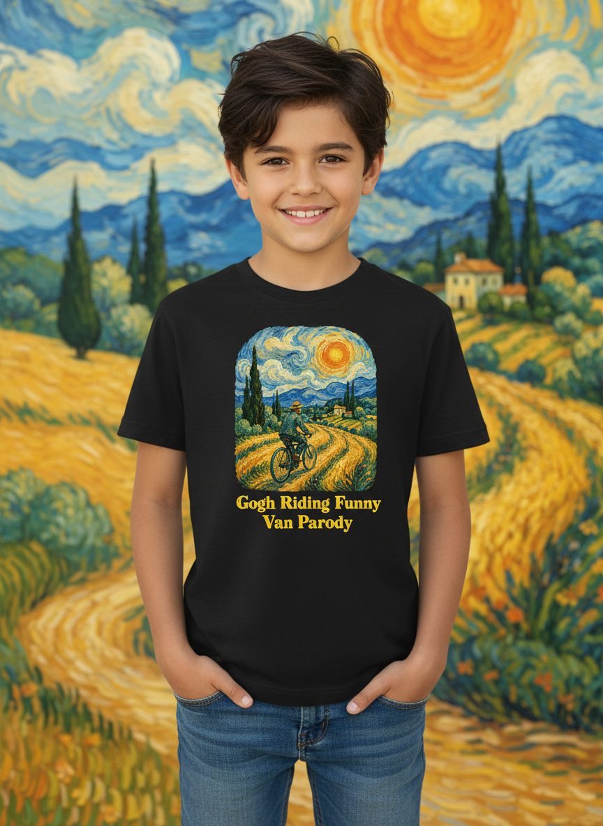 Gogh Riding van gogh parody Youth T-Shirt Black lifestyle mockup