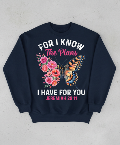 Jeremiah 29:11 Butterfly Floral Christian Verse Sweatshirt - Navy
