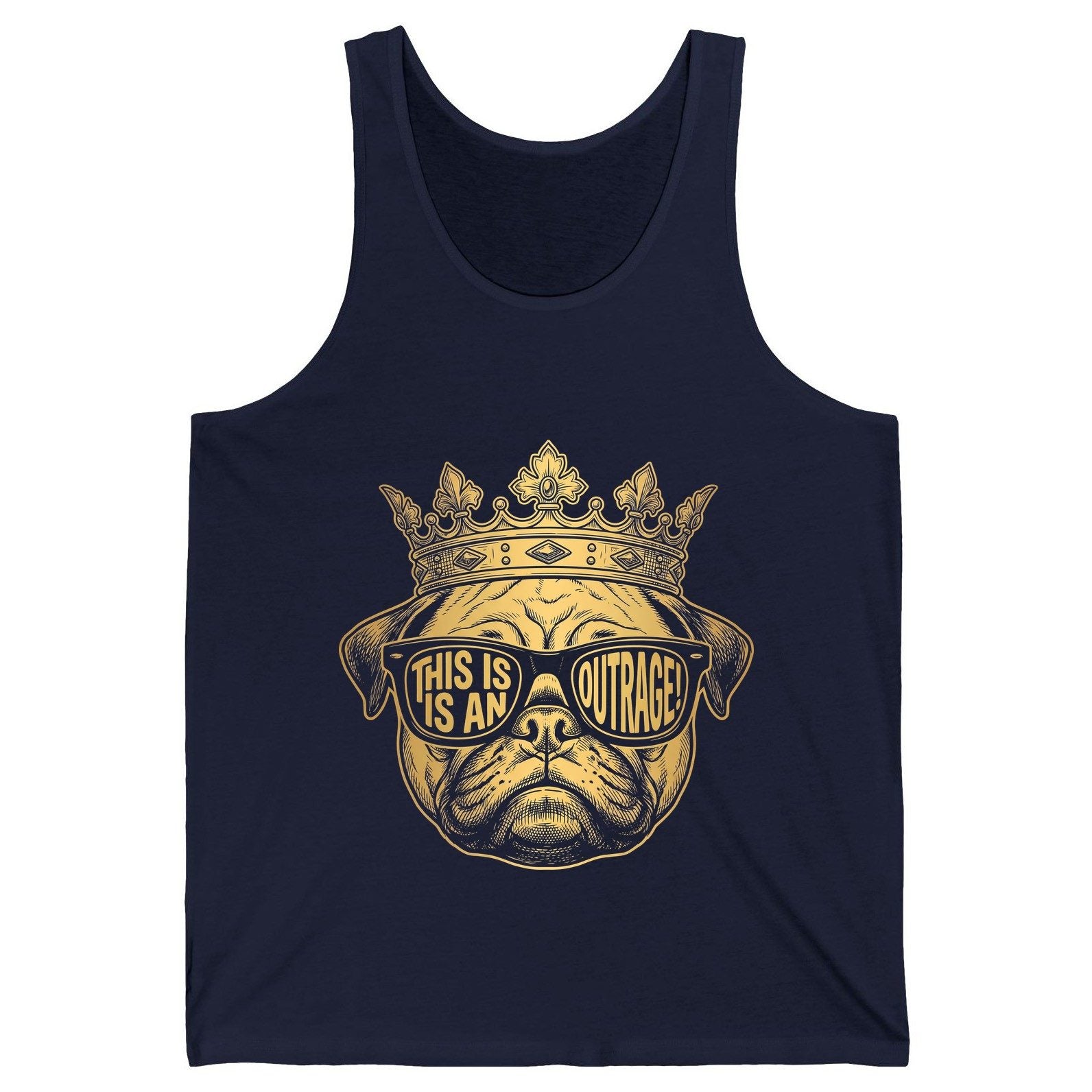 This Is An Outrage! Pug Tank Top Navy product mockup