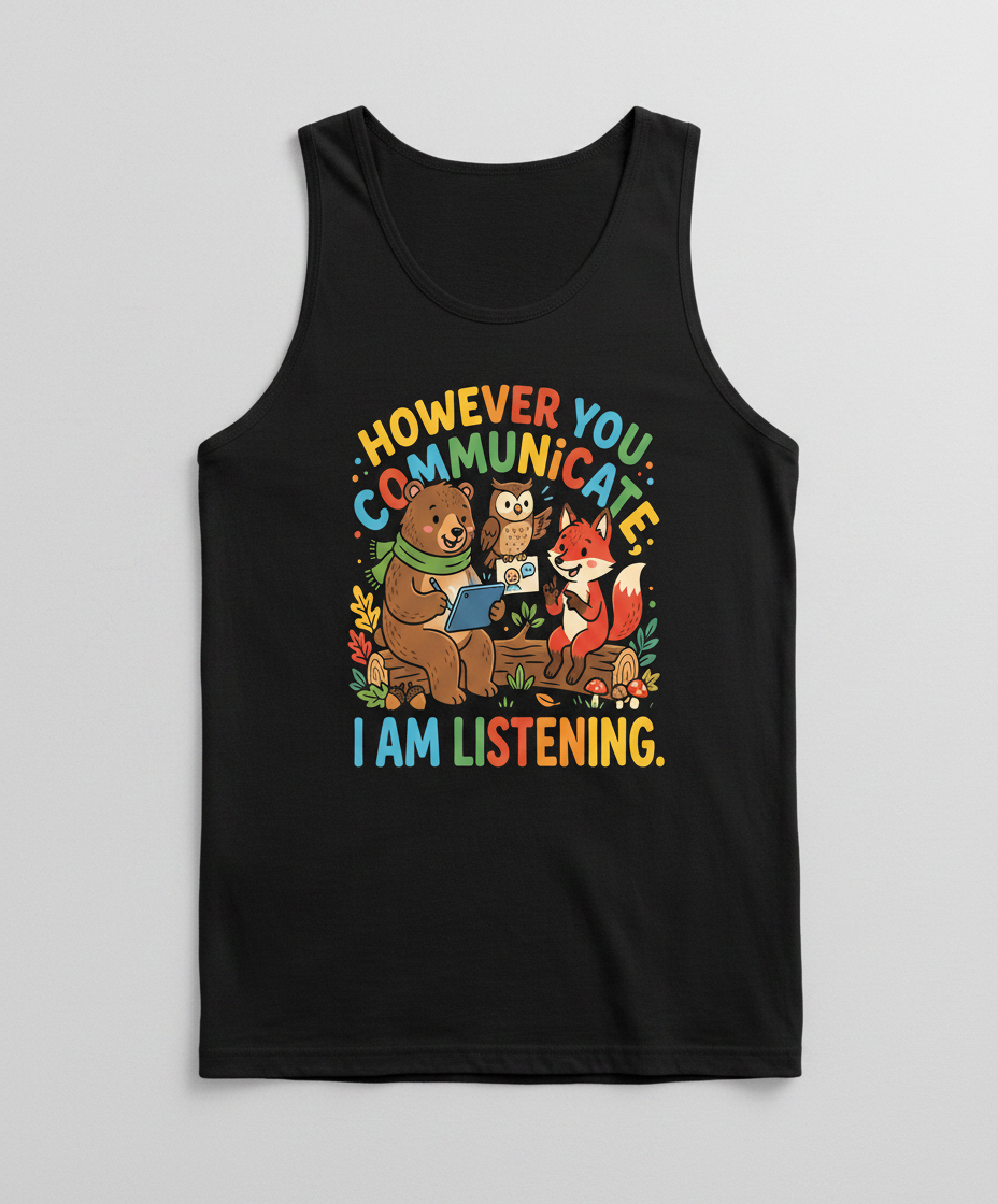 However You Communicate I Am Listening Neurodiversity Awareness Design Tank Top - Black