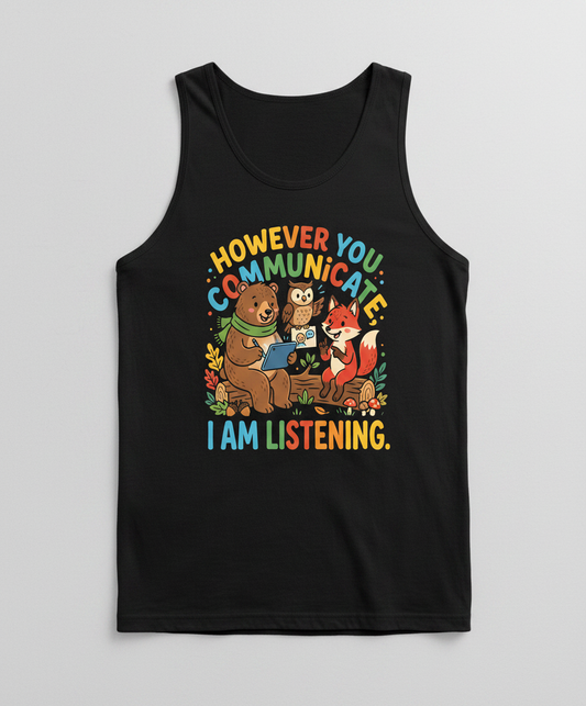 However You Communicate I Am Listening Neurodiversity Awareness Design Tank Top - Black