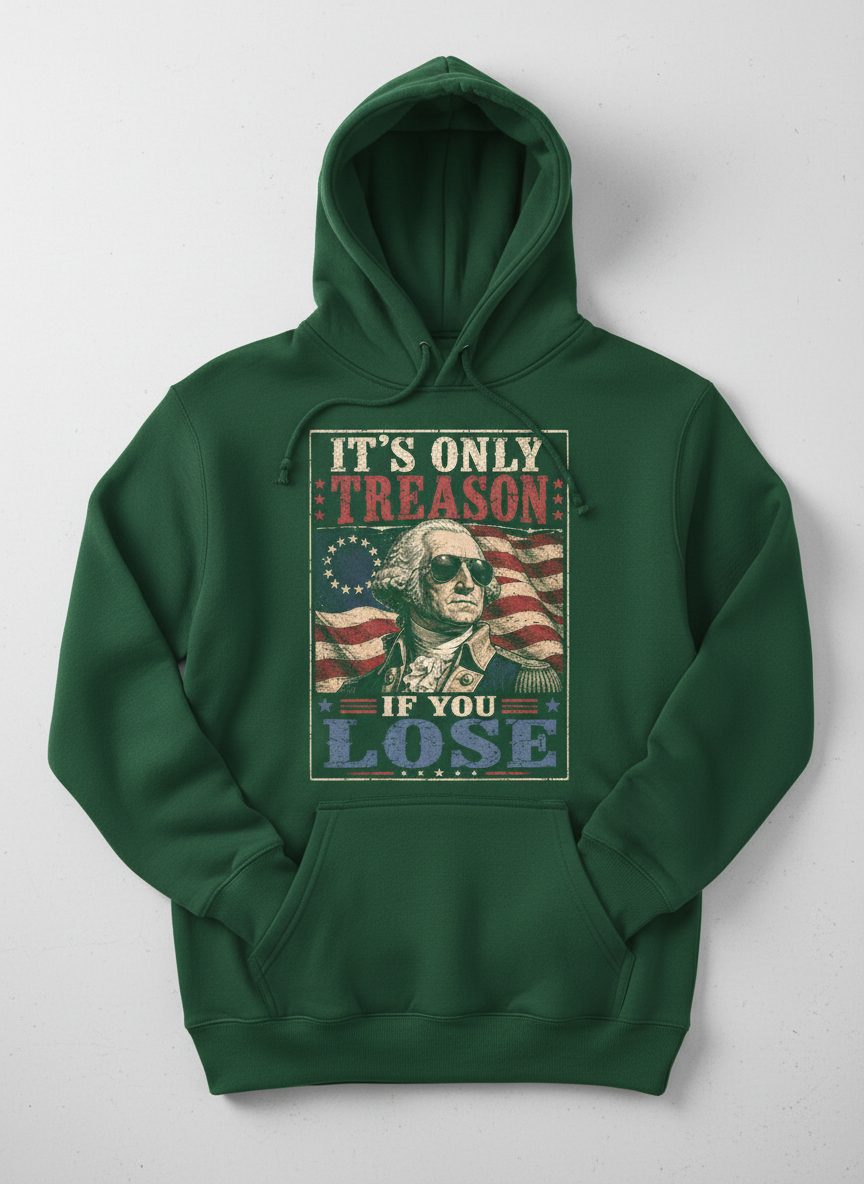 It's Only Treason If You Lose Funny Patriotic Hoodie - product mockup - Forest Green