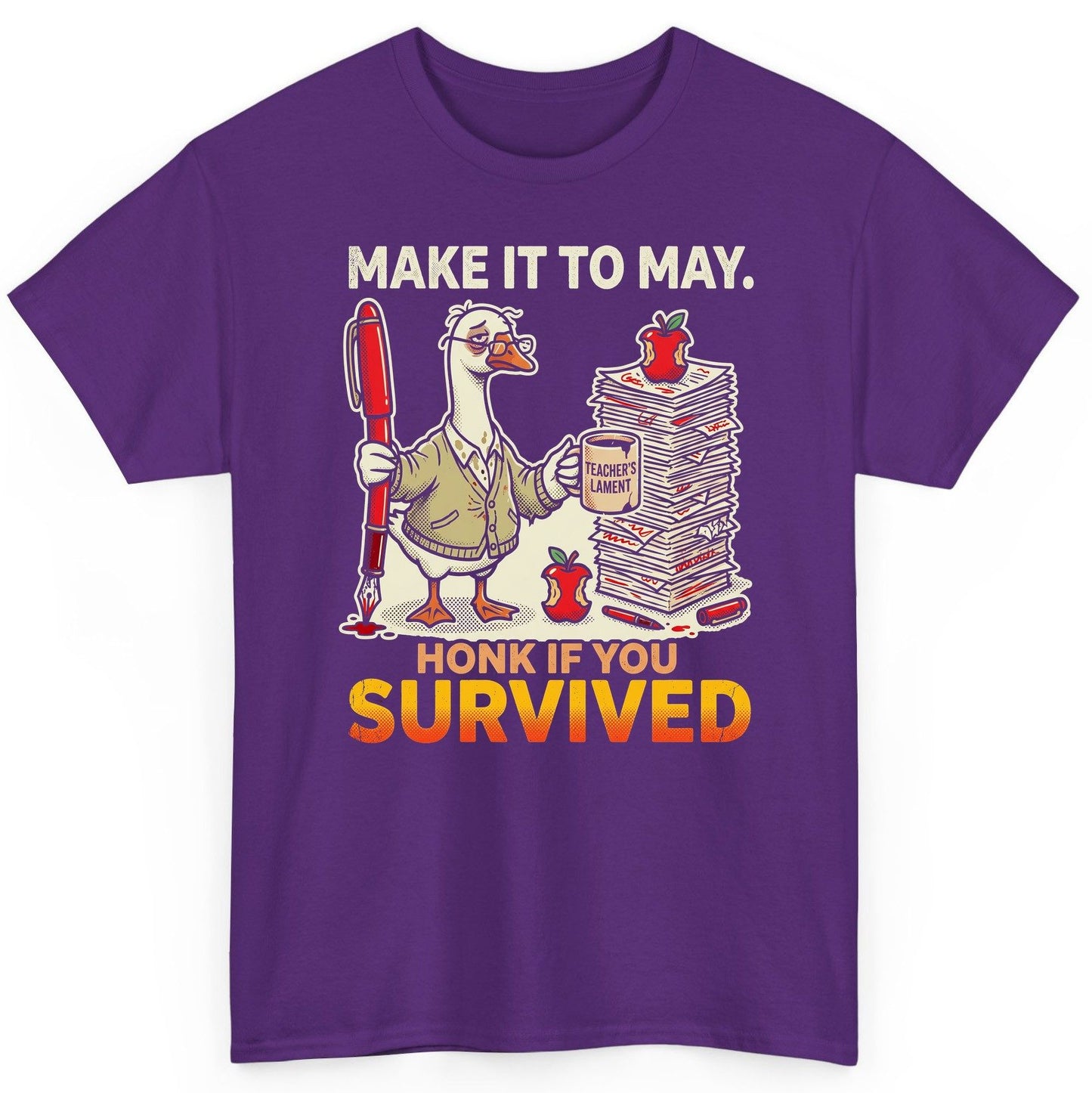 Make It to May Honk If You Survived Funny Teacher Humor T-Shirt - product mockup - Purple