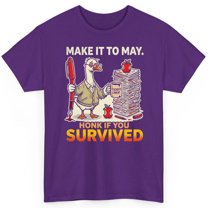 Make It to May Honk If You Survived Funny Teacher Humor T-Shirt - product mockup - Purple