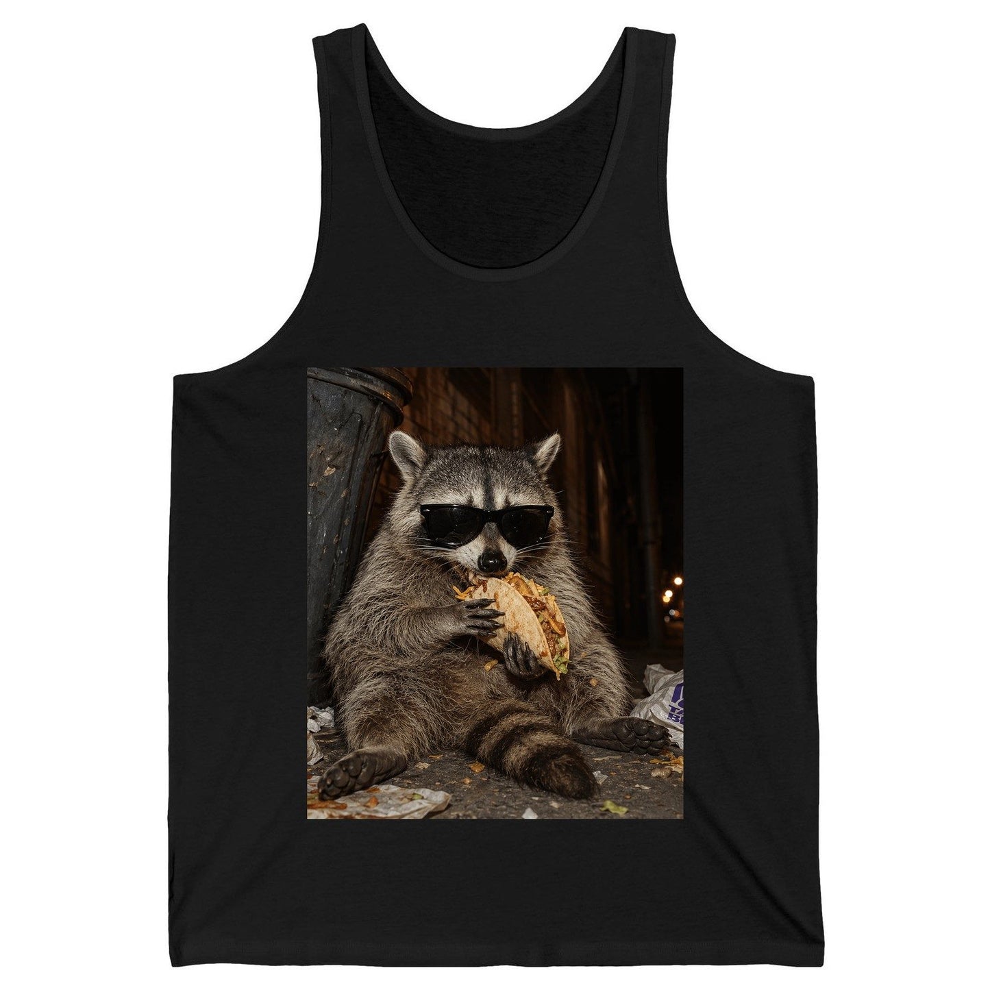 Raccoon Eating Taco Funny Animal Lovers Tank Top - product mockup - Black
