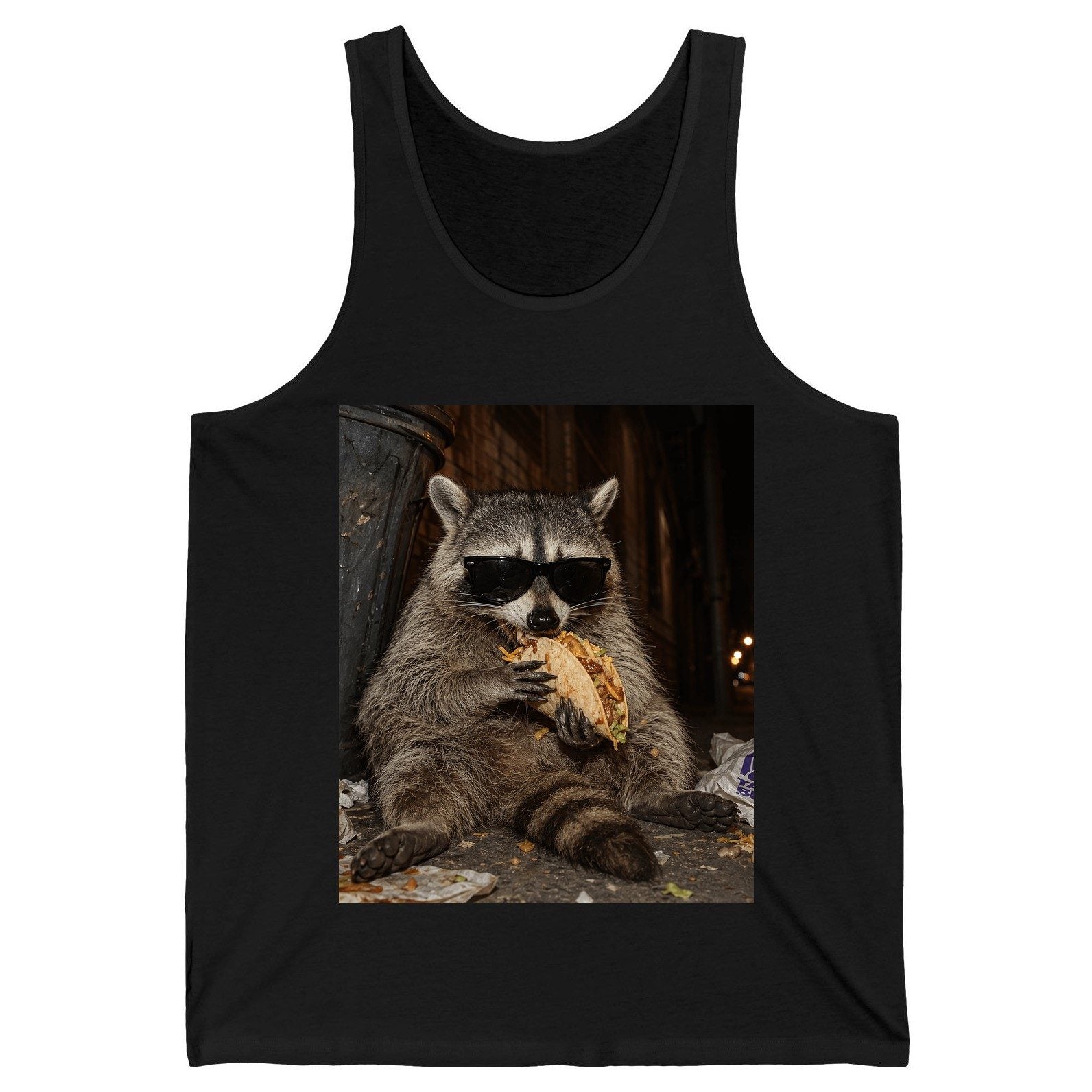 Raccoon Eating Taco Funny Animal Lovers Tank Top - product mockup - Black
