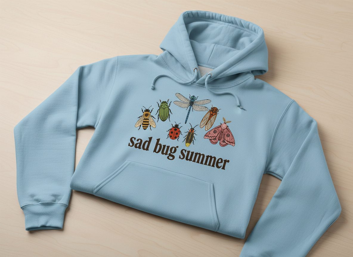 Sad Bug Summer Retro Enthusiasts Hoodie - product mockup - Light Blue