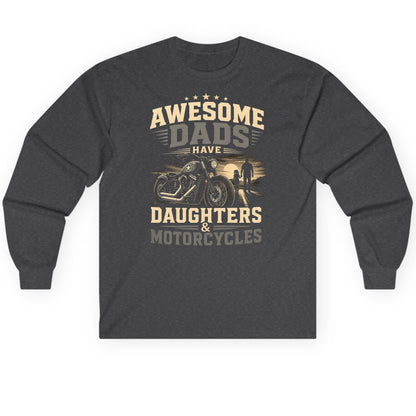 Awesome Dads Have Daughters & Motorcycles biker dad Long Sleeve Tee Dark Heather product mockup