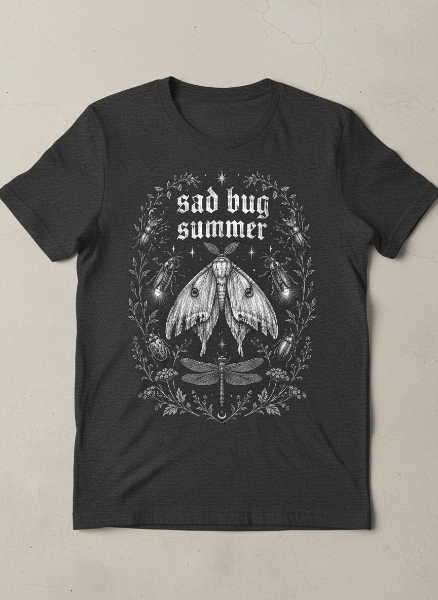 Sad Bug Summer Vintage Insects T-Shirt - product mockup - Dark Heather