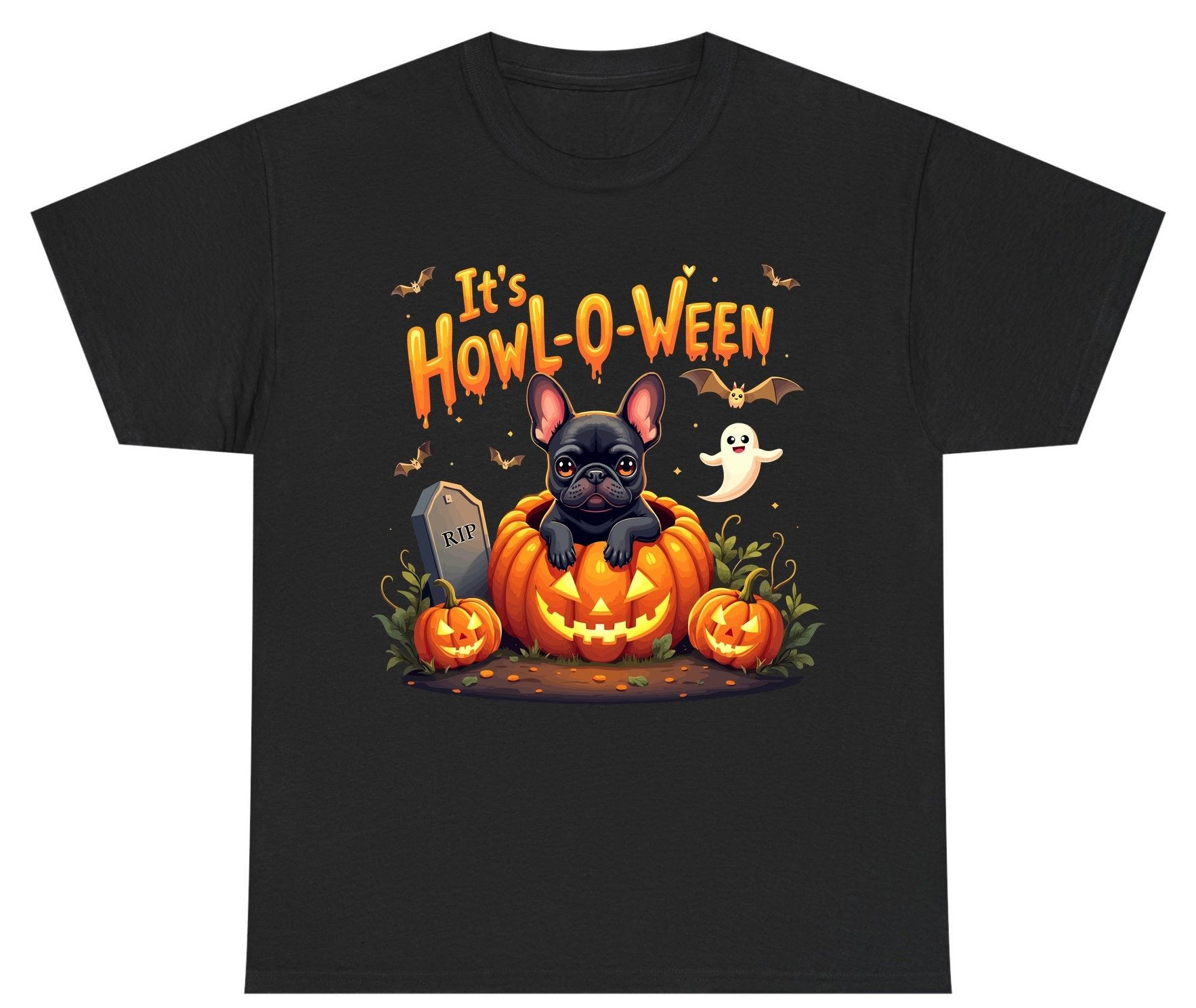 It's Howl-O-Ween french bulldog Youth T-Shirt Black product mockup