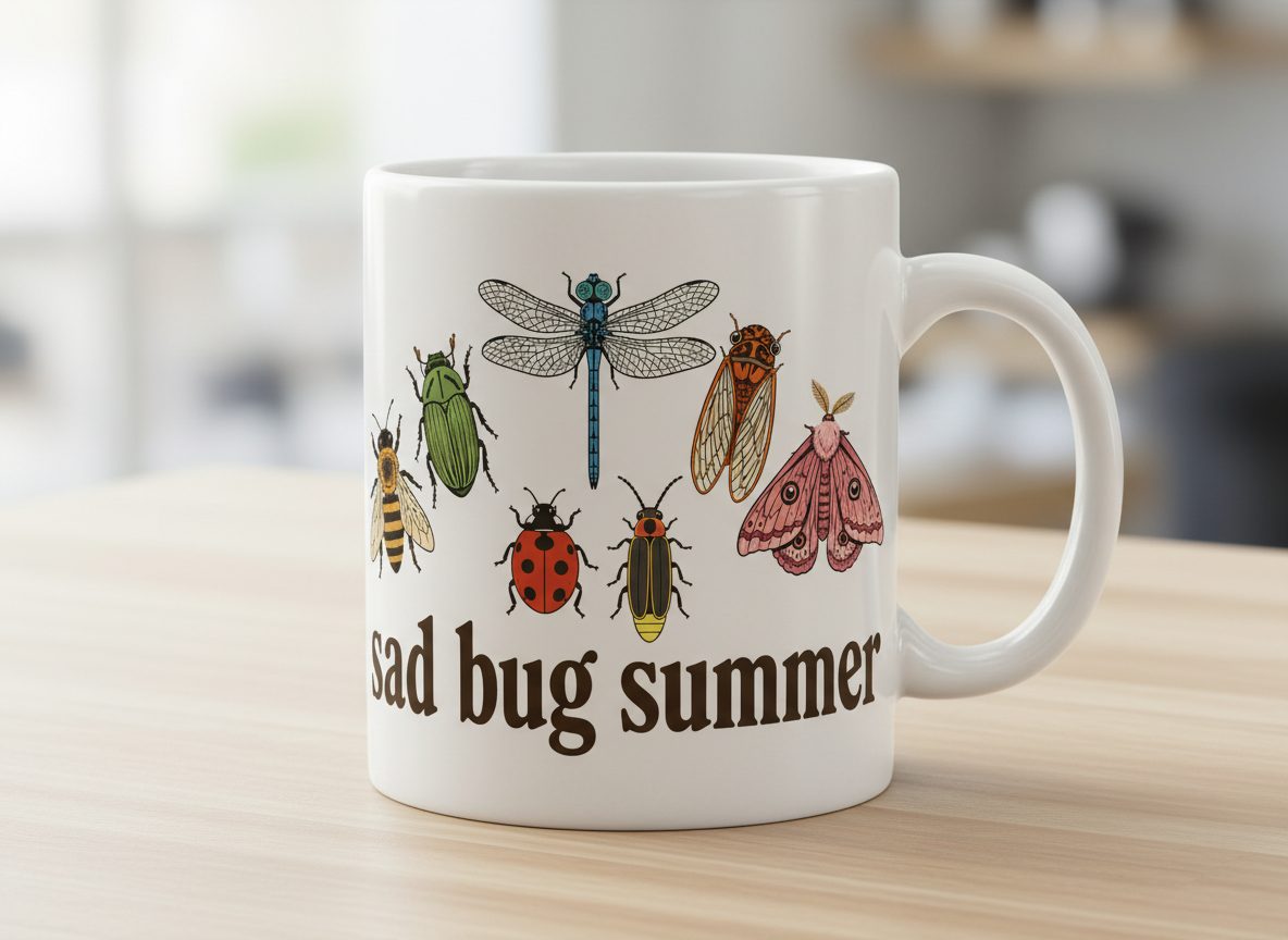 Sad Bug Summer Retro Enthusiasts White Mug - product mockup - White