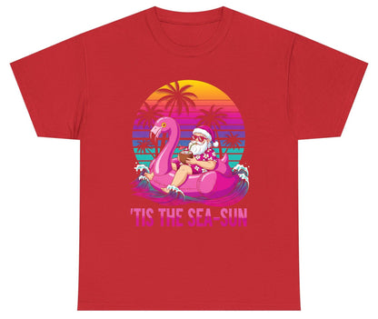 'Tis the Sea-Sun tropical santa claus Youth T-Shirt Red product mockup
