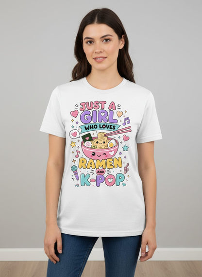Just a Girl Who Loves Ramen and K-Pop Fans T-Shirt - product mockup - White