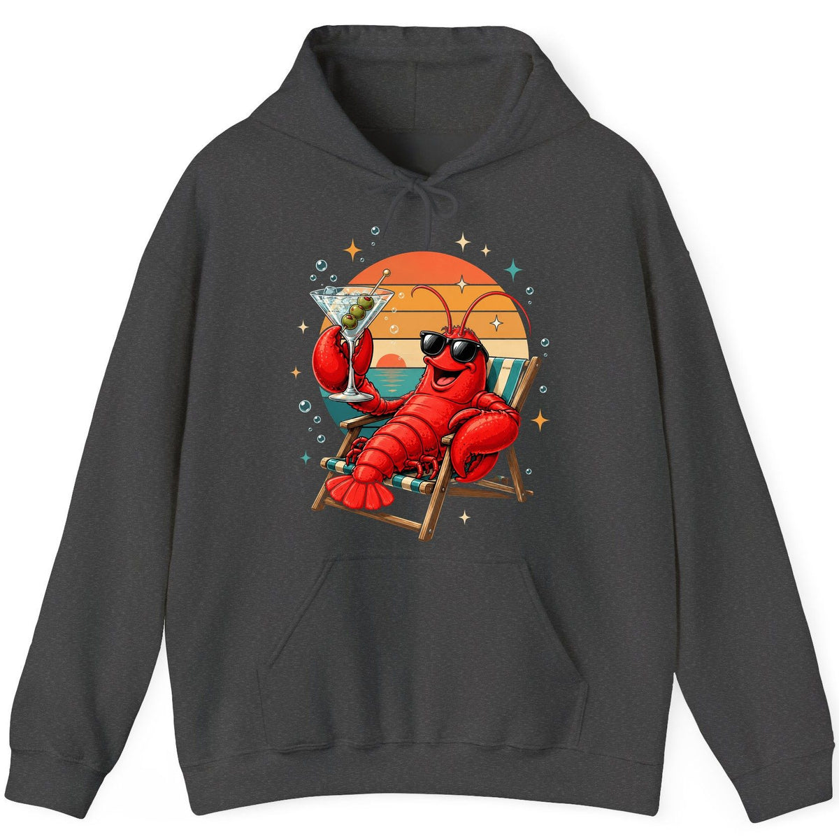 Funny Lobster Drinking Martini lobster Hoodie Dark Heather product mockup