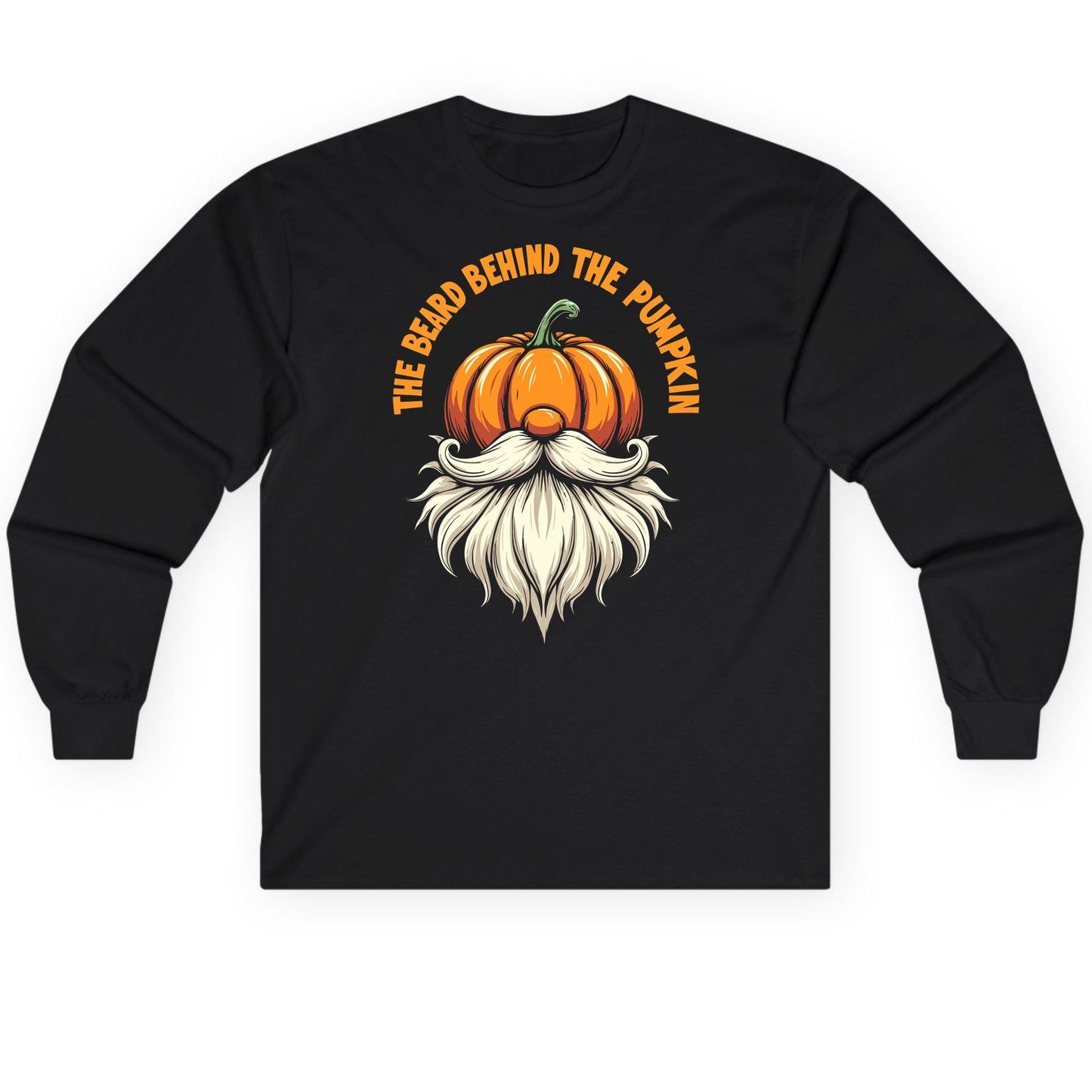 The Beard Behind the Pumpkin Halloween gnome Long Sleeve Tee Black product mockup