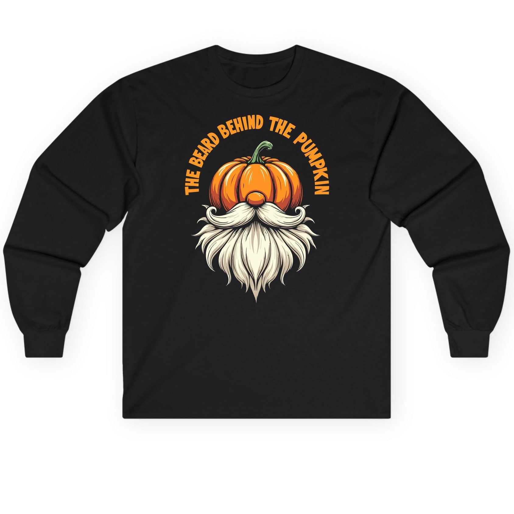 The Beard Behind the Pumpkin Halloween gnome Long Sleeve Tee Black product mockup