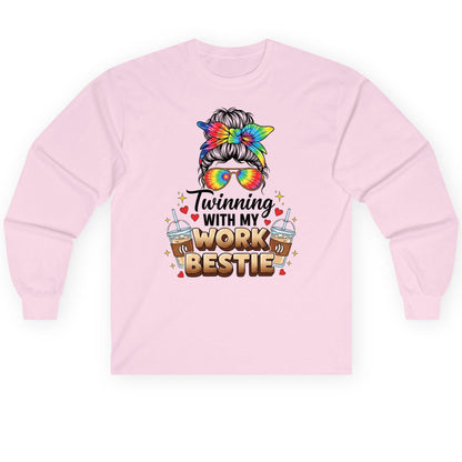 Twinning with My Work Bestie work bestie Long Sleeve Tee Light Pink product mockup