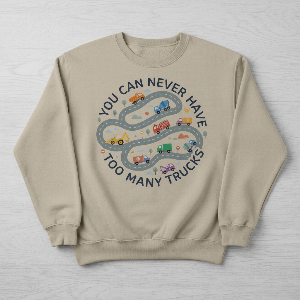You Can Never Have Too Many Trucks Cartoon Design Sweatshirt - Sand
