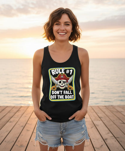 Rule 1 Don't Fall Off the Boat pirate Tank Top Black lifestyle mockup
