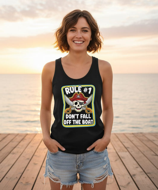 Rule 1 Don't Fall Off the Boat pirate Tank Top Black lifestyle mockup