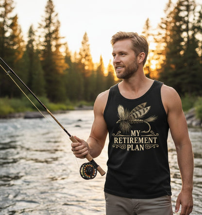 My Retirement Plan fly fishing Tank Top Black lifestyle mockup