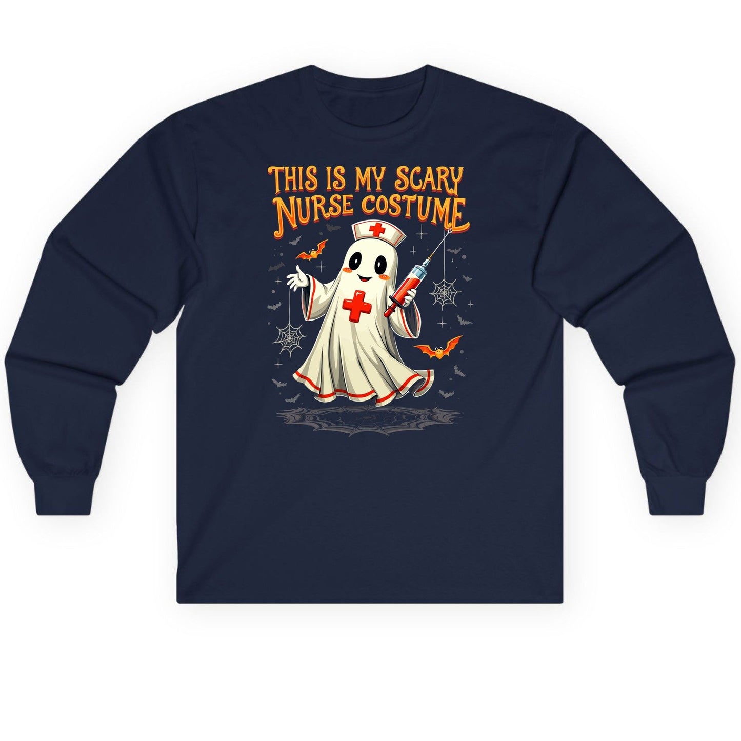 This Is My Scary Nurse Costume Halloween ghost nurse Long Sleeve Tee Navy product mockup
