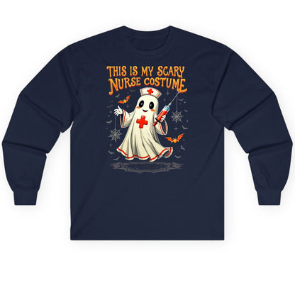 This Is My Scary Nurse Costume Halloween ghost nurse Long Sleeve Tee Navy product mockup