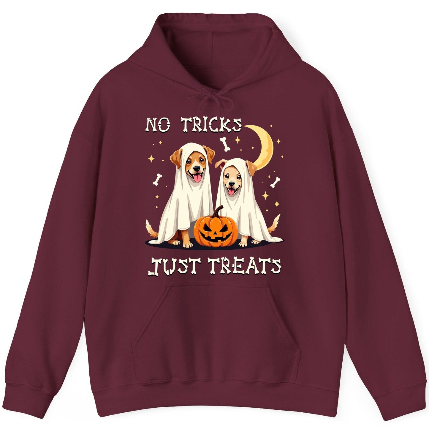 No Tricks Just Treats Halloween dogs Hoodie Maroon product mockup