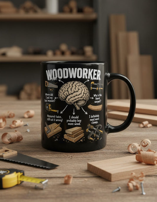 Woodworker Brain Funny Woodworking Black Mug - product mockup - Black