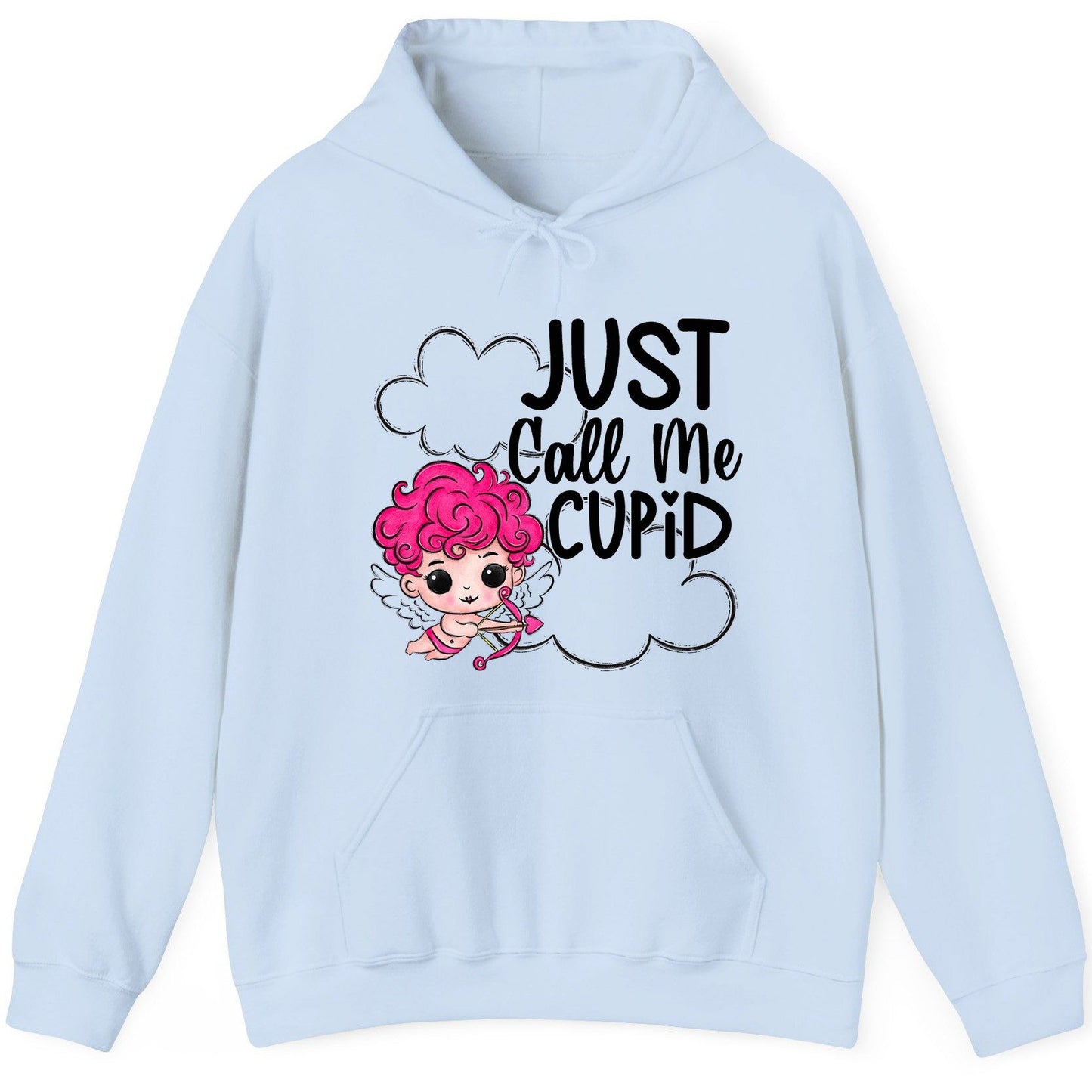 Just Call Me Cupid cupid Hoodie Light Blue product mockup
