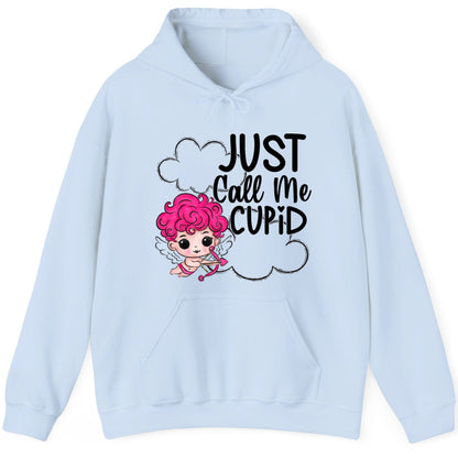 Just Call Me Cupid cupid Hoodie Light Blue product mockup