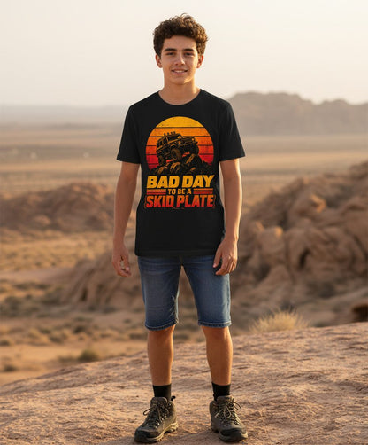 Bad Day to Be a Skid Plate Funny Off-Roading Youth T-Shirt - lifestyle model mockup - Black
