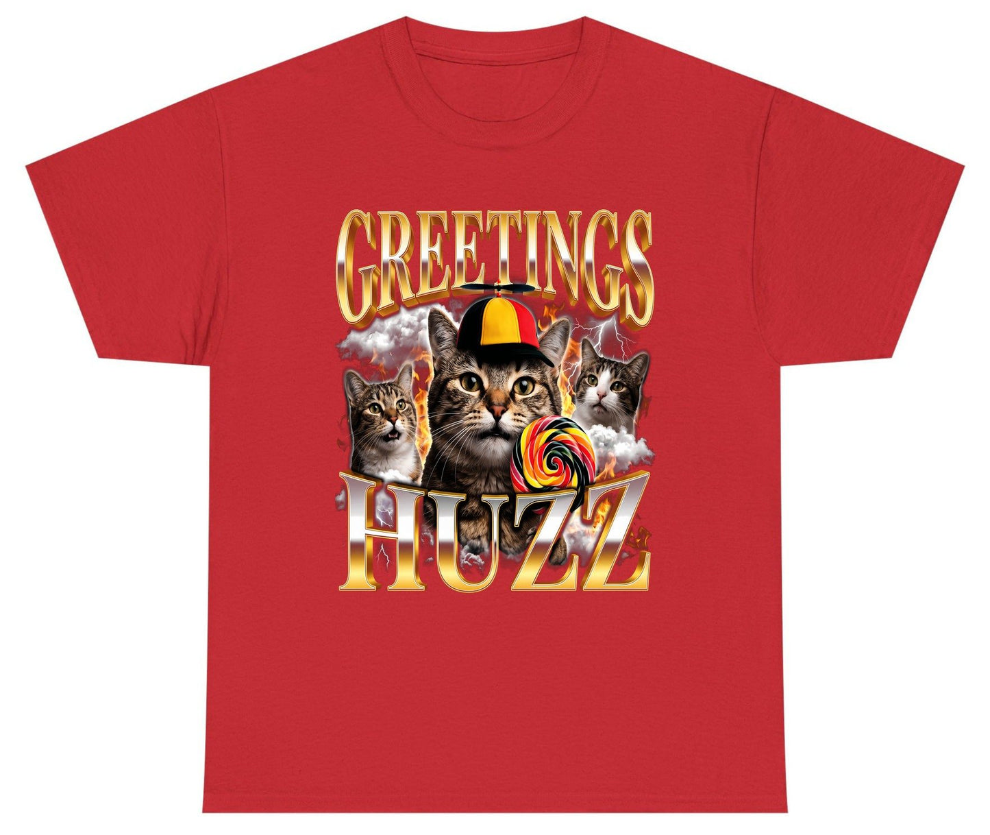 Greetings HUZZ Funny Cats Youth T-Shirt - product mockup - Red