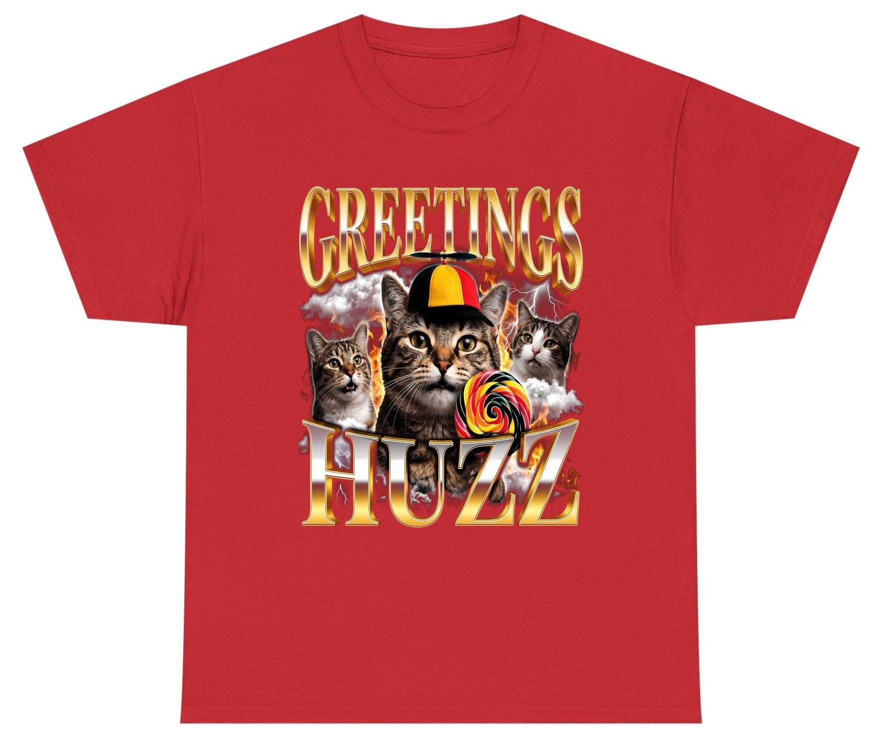Greetings HUZZ Funny Cats Youth T-Shirt - product mockup - Red