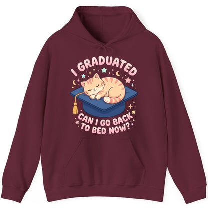 I Graduated CAN I GO BACK TO BED NOW Funny Graduation Cat Hoodie - product mockup - Maroon